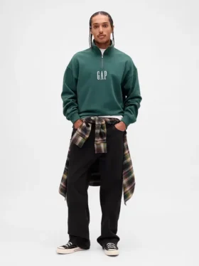 Jersey de cuello alto con cremallera de un cuarto, de peso grueso y corte oversize