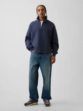 Jersey de cuello alto con cremallera de un cuarto, de peso grueso y corte oversize