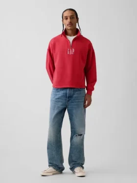 Jersey de cuello alto con cremallera de un cuarto, de peso grueso y corte oversize