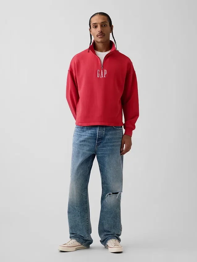 Jersey de cuello alto con cremallera de un cuarto, de peso grueso y corte oversize
