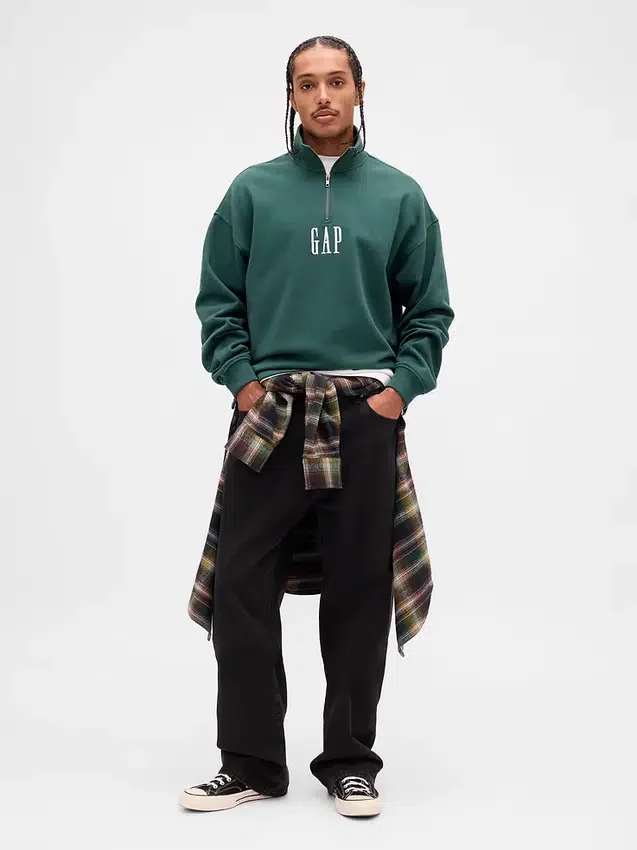 Jersey de cuello alto con cremallera de un cuarto, de peso grueso y corte oversize