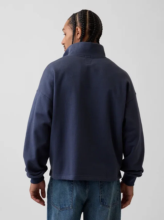Jersey de cuello alto con cremallera de un cuarto, de peso grueso y corte oversize