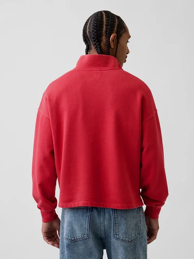Jersey de cuello alto con cremallera de un cuarto, de peso grueso y corte oversize