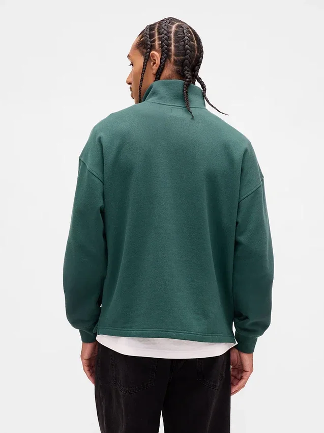 Jersey de cuello alto con cremallera de un cuarto, de peso grueso y corte oversize