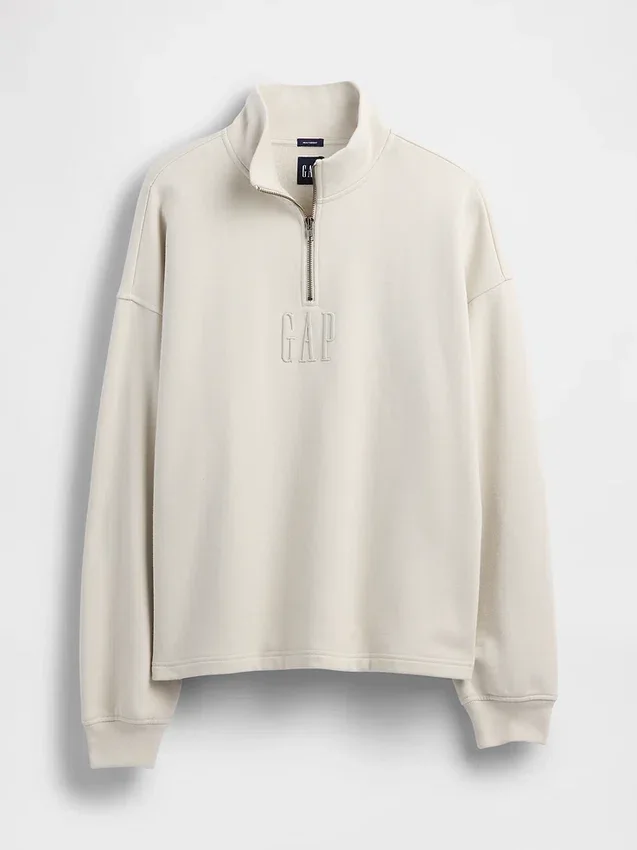 Jersey de cuello alto con cremallera de un cuarto, de peso grueso y corte oversize