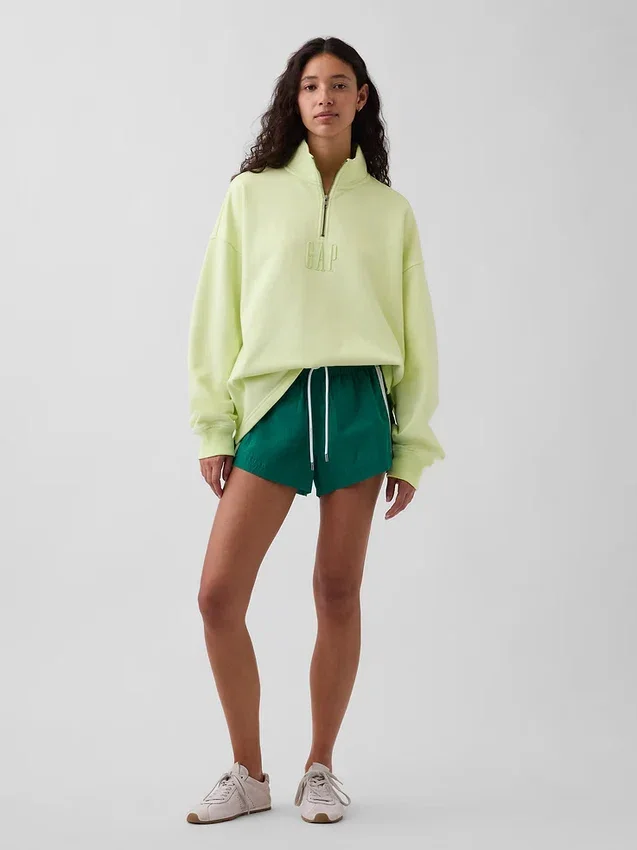 Jersey de cuello alto con cremallera de un cuarto, de peso grueso y corte oversize