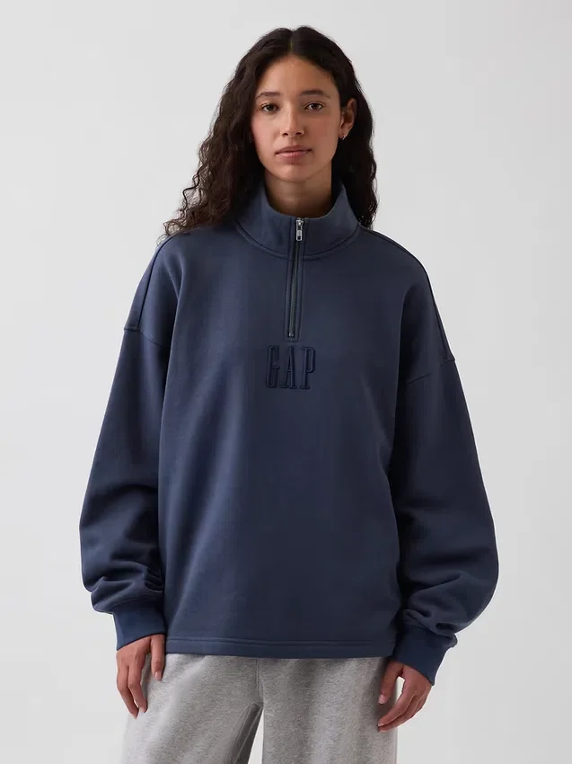 Jersey de cuello alto con cremallera de un cuarto, de peso grueso y corte oversize