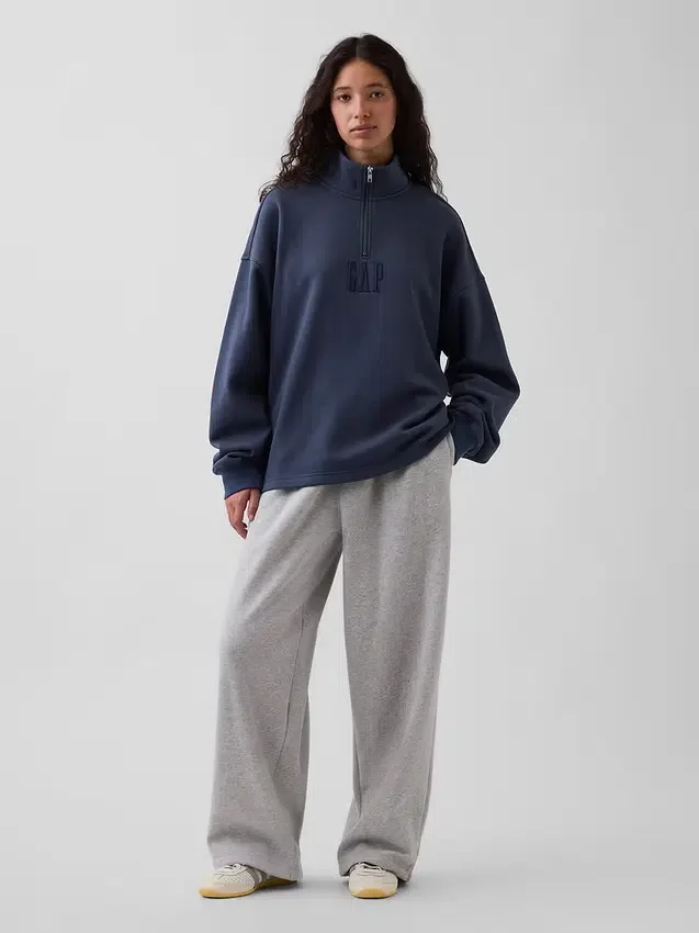 Jersey de cuello alto con cremallera de un cuarto, de peso grueso y corte oversize