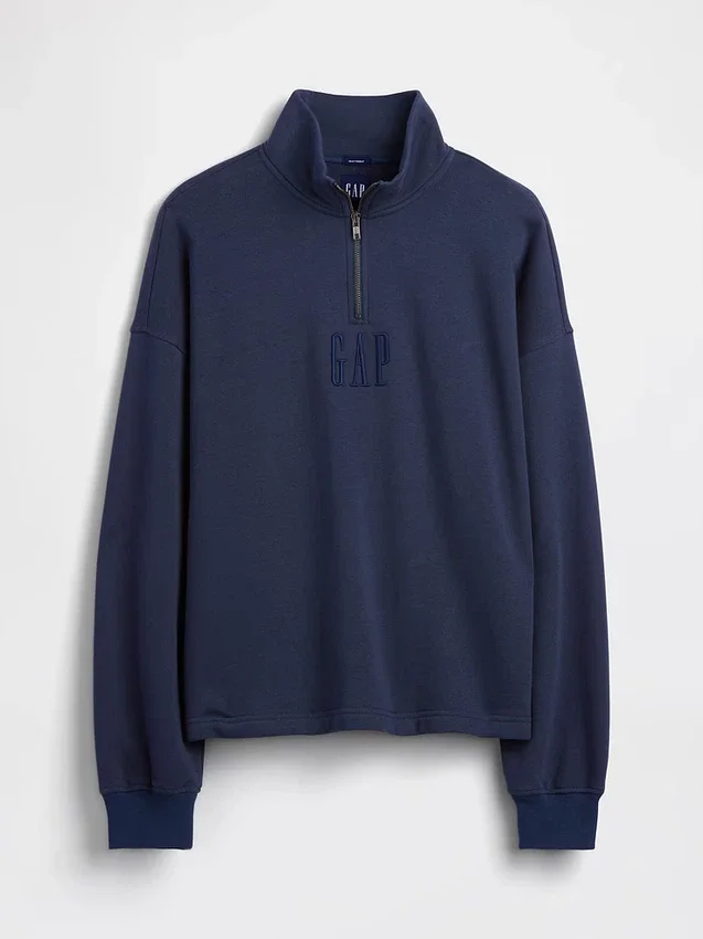 Jersey de cuello alto con cremallera de un cuarto, de peso grueso y corte oversize