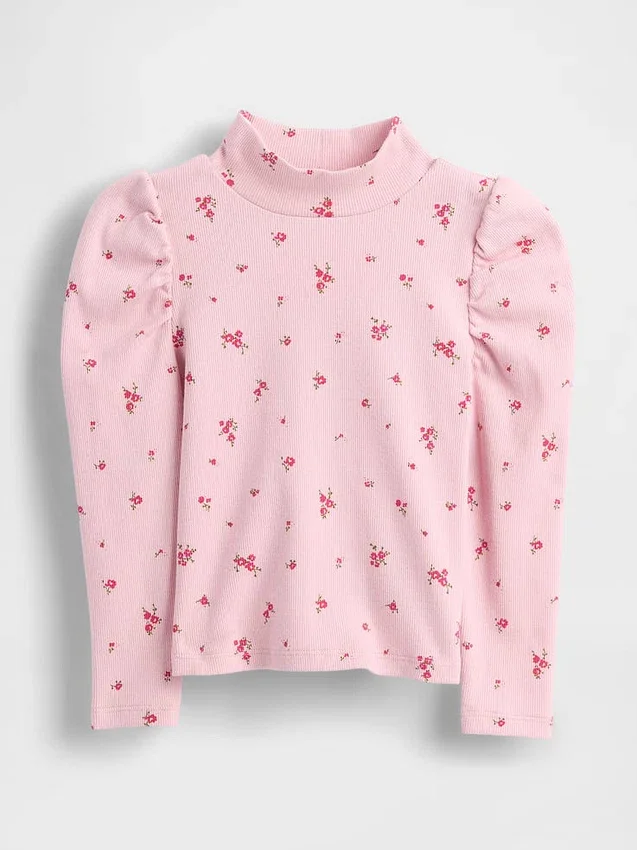 Jersey de cuello alto con mangas abullonadas y canalé para Bebé y Niño