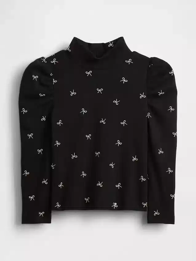 Jersey de cuello alto con mangas abullonadas y canalé para Bebé y Niño