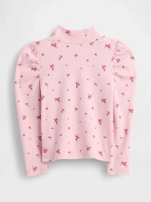 Jersey de cuello alto con mangas abullonadas y canalé para Bebé y Niño