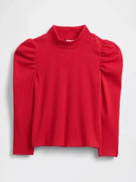 Jersey de cuello alto con mangas abullonadas y canalé para Bebé y Niño