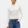 Jersey de cuello alto corto de punto acanalado con punto calado