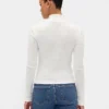 Jersey de cuello alto corto de punto acanalado con punto calado