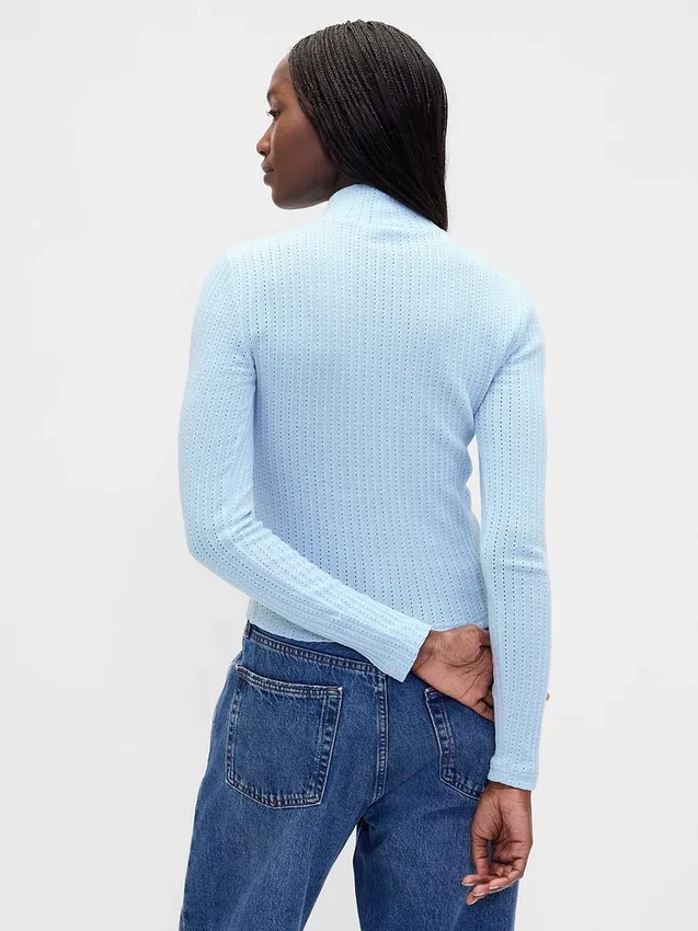 Jersey de cuello alto corto de punto acanalado con punto calado