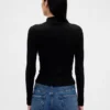 Jersey de cuello alto corto de punto acanalado con punto calado