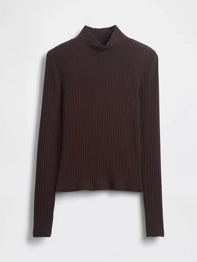 Jersey de cuello alto corto de punto acanalado con punto calado