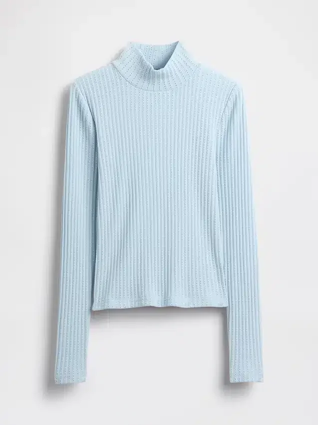 Jersey de cuello alto corto de punto acanalado con punto calado