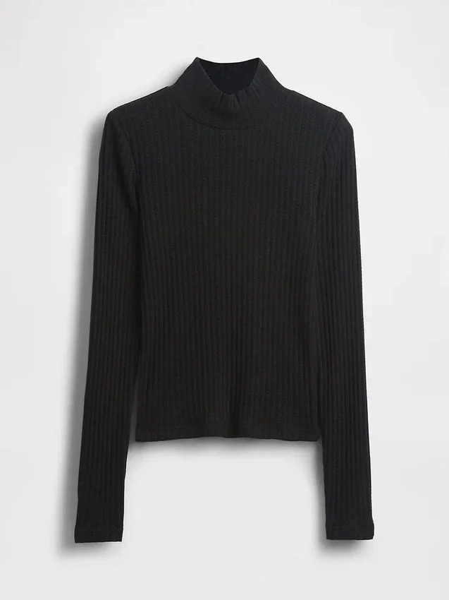 Jersey de cuello alto corto de punto acanalado con punto calado