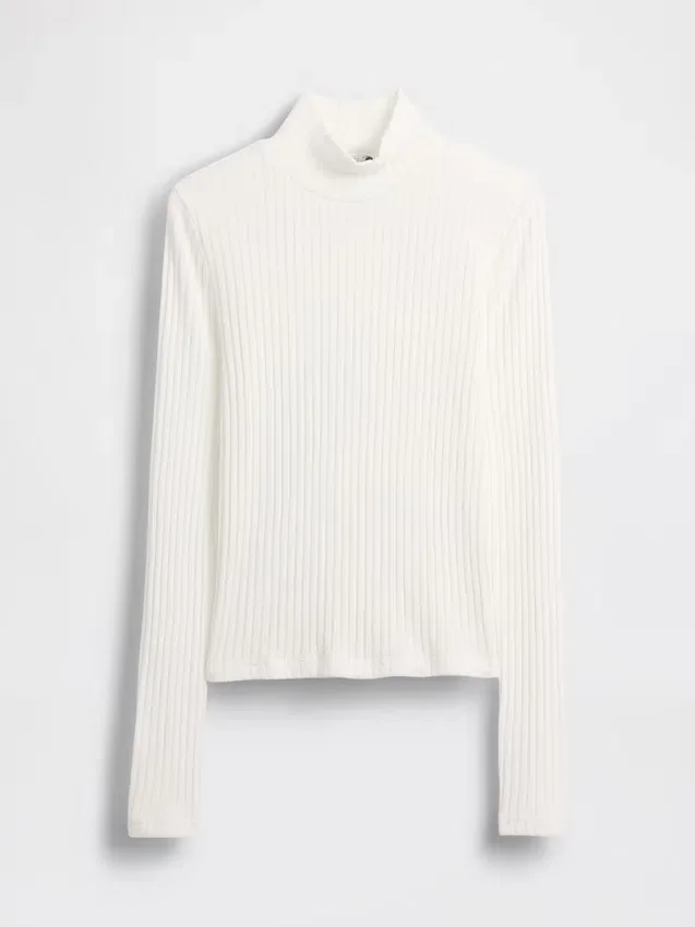 Jersey de cuello alto corto de punto acanalado con punto calado