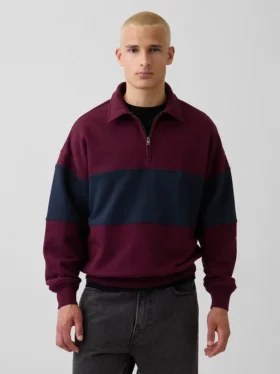 Jersey de rayas oversize de gran gramaje con media cremallera