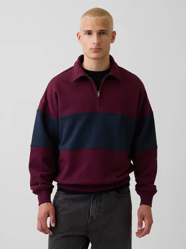 Jersey de rayas oversize de gran gramaje con media cremallera