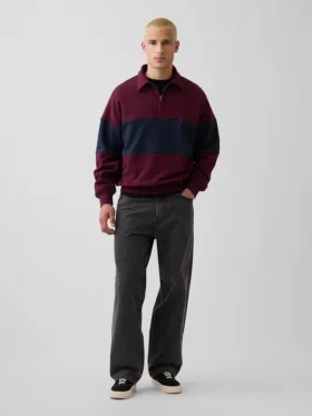 Jersey de rayas oversize de gran gramaje con media cremallera
