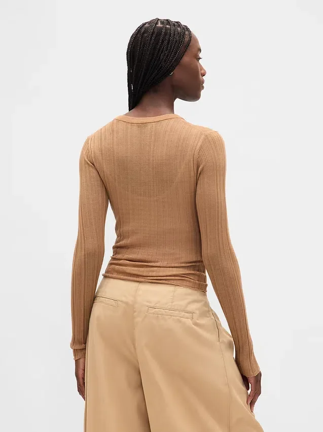 Jersey Henley de punto acanalado transparente