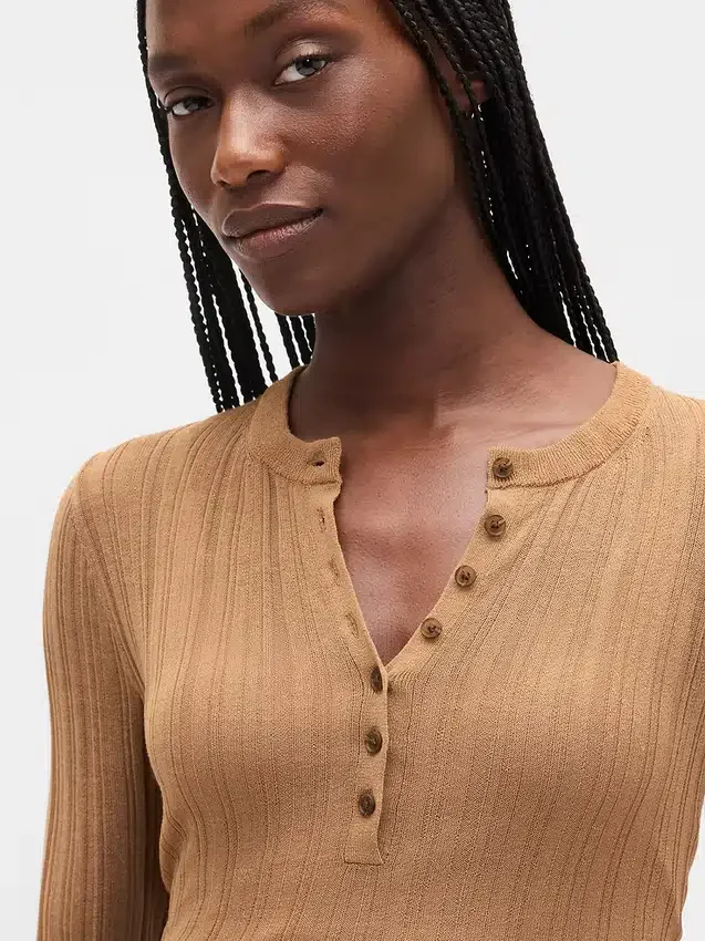 Jersey Henley de punto acanalado transparente