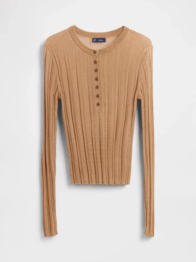 Jersey Henley de punto acanalado transparente