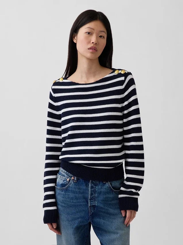 Jersey holgado con cuello barco, 100 % algodón