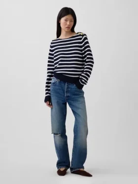 Jersey holgado con cuello barco, 100 % algodón