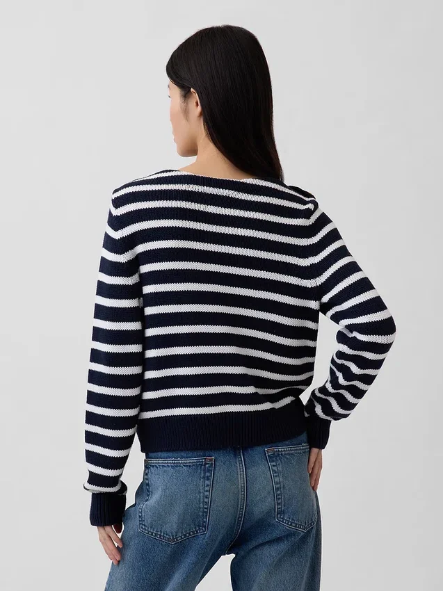 Jersey holgado con cuello barco, 100 % algodón