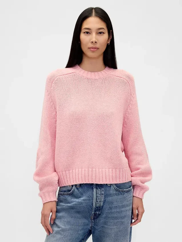 Jersey holgado de cuello redondo en mezcla de algodón