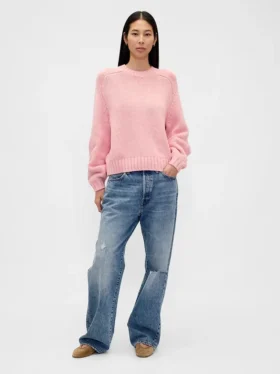 Jersey holgado de cuello redondo en mezcla de algodón