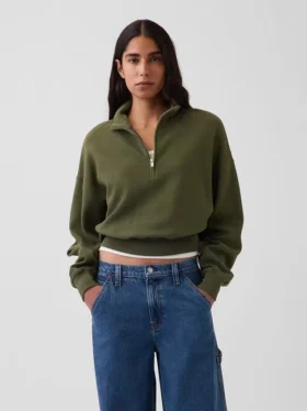 Jersey oversize de algodón texturizado con media cremallera