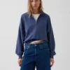 Jersey oversize de algodón texturizado con media cremallera