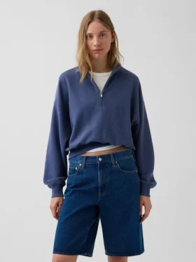Jersey oversize de algodón texturizado con media cremallera
