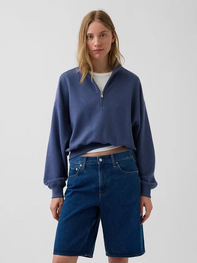 Jersey oversize de algodón texturizado con media cremallera