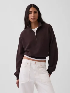 Jersey oversize de algodón texturizado con media cremallera