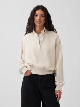 Jersey oversize de algodón texturizado con media cremallera