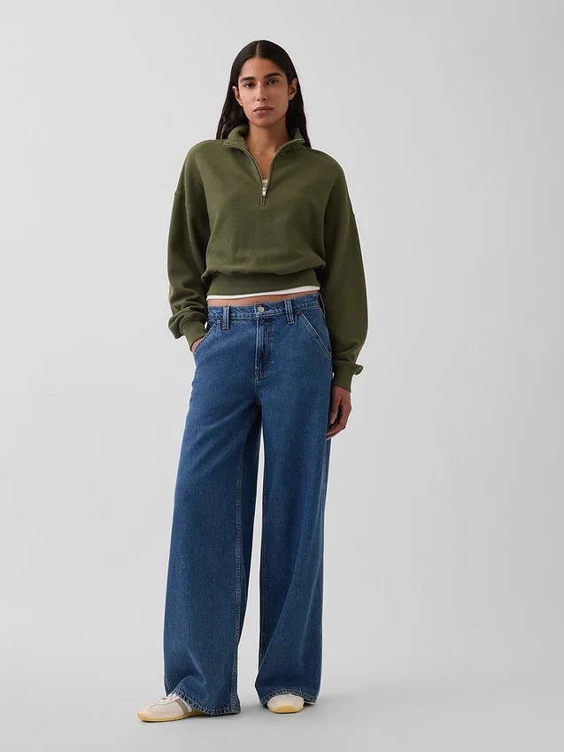 Jersey oversize de algodón texturizado con media cremallera