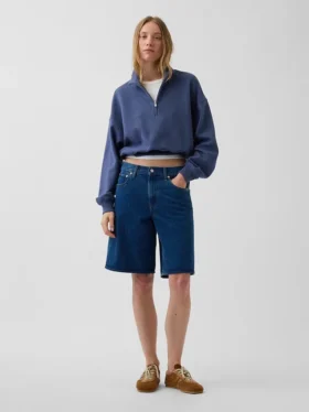 Jersey oversize de algodón texturizado con media cremallera