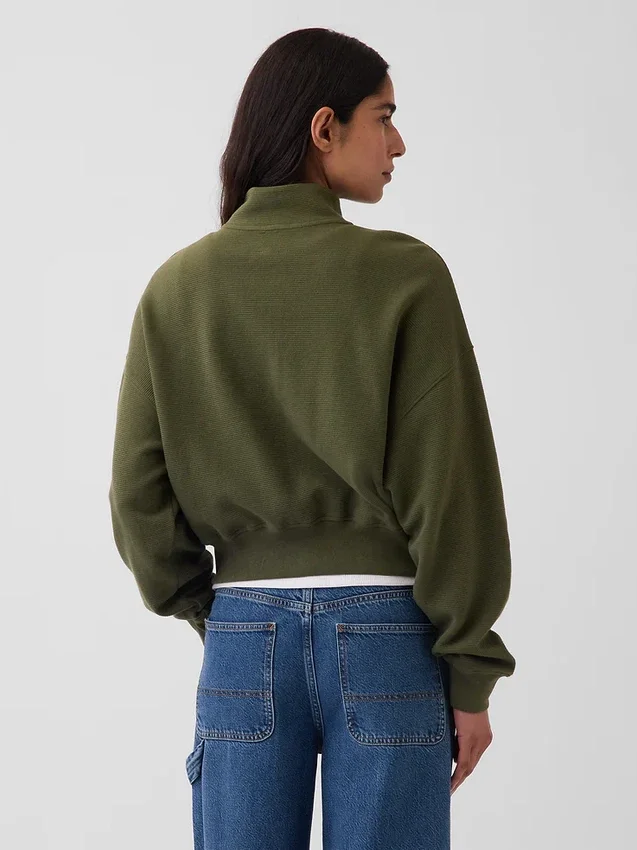 Jersey oversize de algodón texturizado con media cremallera