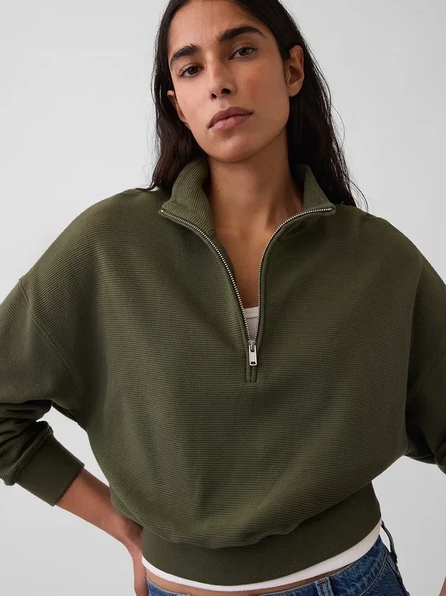 Jersey oversize de algodón texturizado con media cremallera