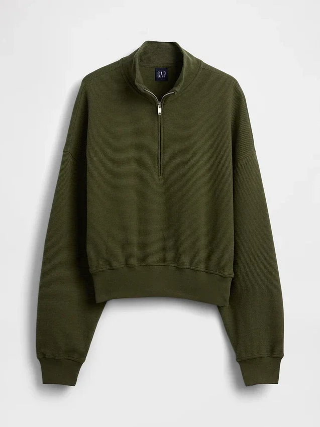 Jersey oversize de algodón texturizado con media cremallera