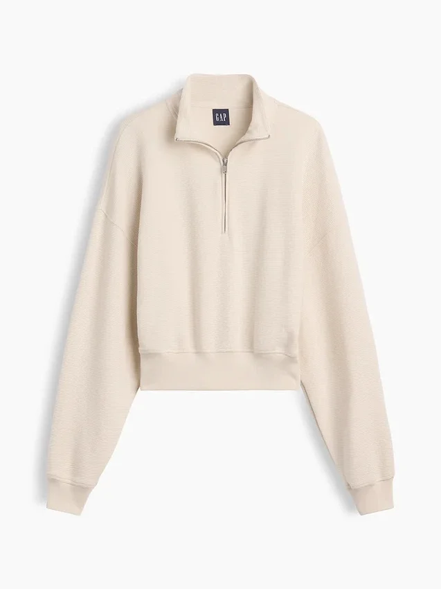Jersey oversize de algodón texturizado con media cremallera