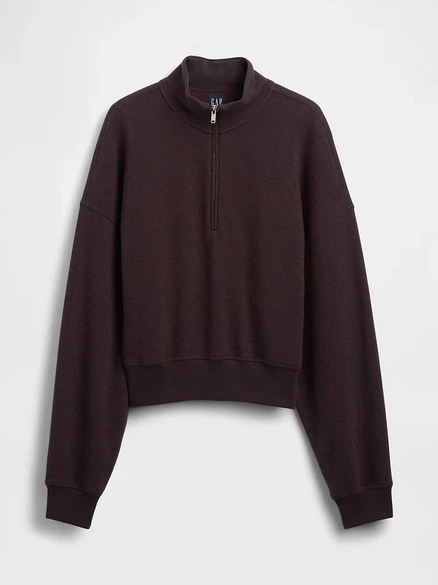 Jersey oversize de algodón texturizado con media cremallera