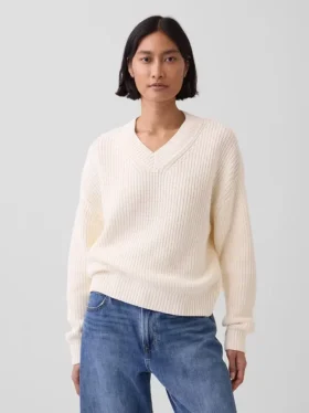 Jersey oversize de cuello en V con punto Shaker, 100 % algodón